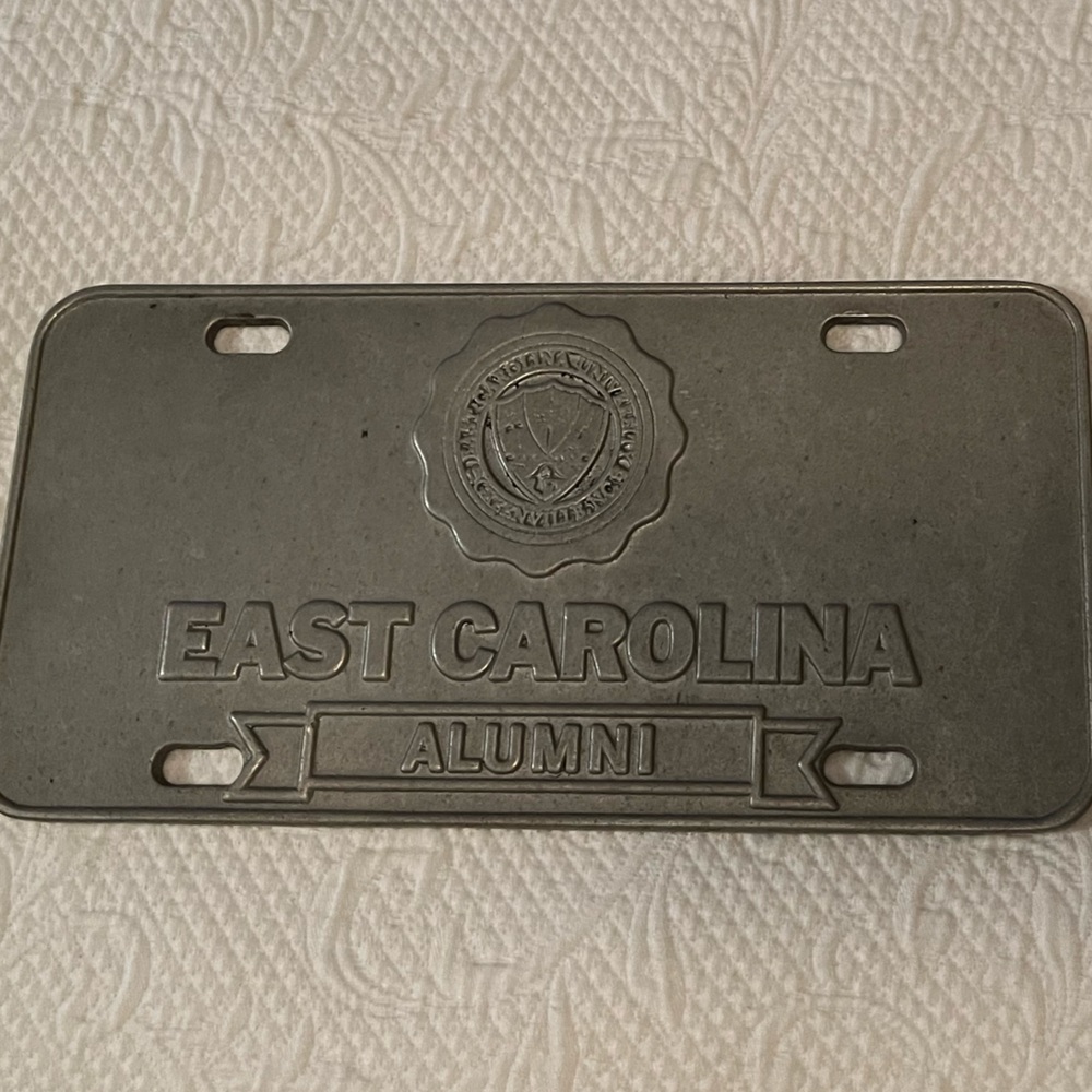 East Carolina ECU Pirates Alumni Pewter License Plate with seal.